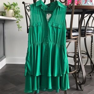 Green Shirt Dress with Ruffle Skirt